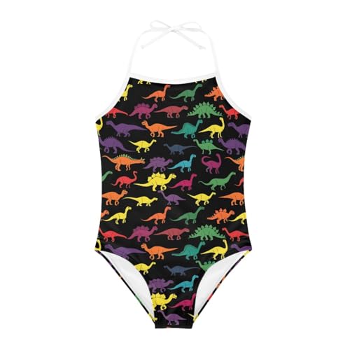 Image of KiuLoam Orange Pink Tropical Leaf Girls One Piece Swimsuit Quick Dry Beach Swim Bathing Suit for 3-8 Years Little Girls