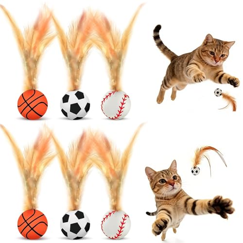 6 Pièces Balle Chat, Jouet Chaton avec des plumes, Balle pour Chat Rainbow Jouet Chat Interieur Petite Balle en Mousse Jouet Interactif pour Intérieur...