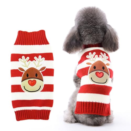 LATRAT Weihnachten Hundepullover,Hundepullover,Weihnachts-Elch-Kleidung, Weihnachts-Kostüm, Warm Welpe Klein Mittel Hunde (S, Rot-Elch)