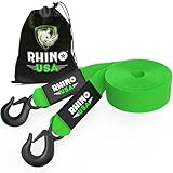 Rhino USA Tow Strap with Hooks (2 Inch x 20 Foot) Lab Tested 10,321lbs Break Strength - Heavy Duty Emergency Towing Straps with Forged Steel Hooks for Roadside Recovery - Not for Off-Road Recoveries