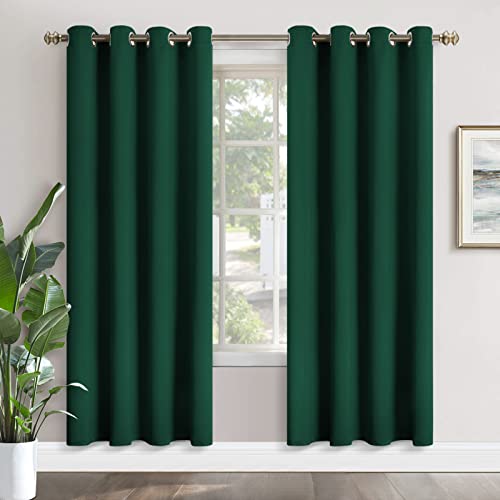Image of YoungsTex Emerald Green Blackout Curtains 80 Inches Length for Living Room - Thermal Insulated Drapes with Grommet Room Darkening Window Treatments Christmas for Living Room, 2 Panels, 52 x 80 Inch