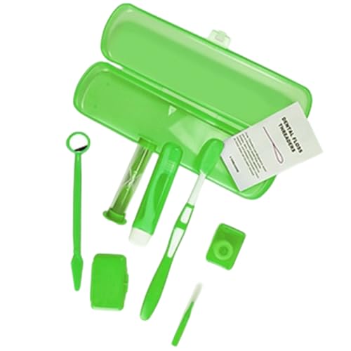 SGERUFZ 8 Piezas de Cuidado Ortodóntico, Kit Portátil para Limpieza de Brackets, Cepillo en V, Espejo Bucal, Interdental, Hilo Dental, Cera Dental para Ortodoncia, Higiene Oral para Viajes (Verde)