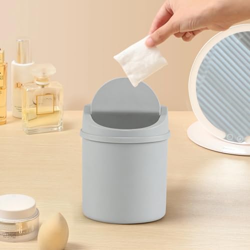 Image of Knifefish 0.5 Gallon Plastic Countertop Waste Bin with Swing Lid, Tiny Garbage Can, Mini Desktop Trash Can, Gray