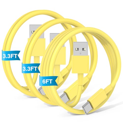 Image of 3-Pack Yellow [3.3FT+3.3FT+6FT] USB A to USB C Cable，USB to USB C Car Carplay Cable for iPhone 16 15 Pro Plus Pro Max，for iPad Pro /Air /Mini，for Samsung S24 /S23 /S22 /S21，for MacBook Pro /Air and More