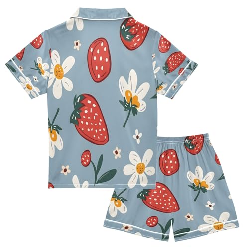 senya Pajama Sets Silky Button Down Nightwear Sleepwear Size 5-14 Years Short Brush Cartoon Flowers2