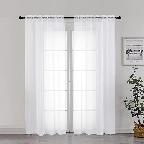 Image of Chyhomenyc White Sheer Curtains 72 Inch Length 2 Panels, Light Filtering Top Dual Rod Pocket Voile Window Curtain Drapes for French Door, Bedroom Living and Children Room, Each 42W x 72L