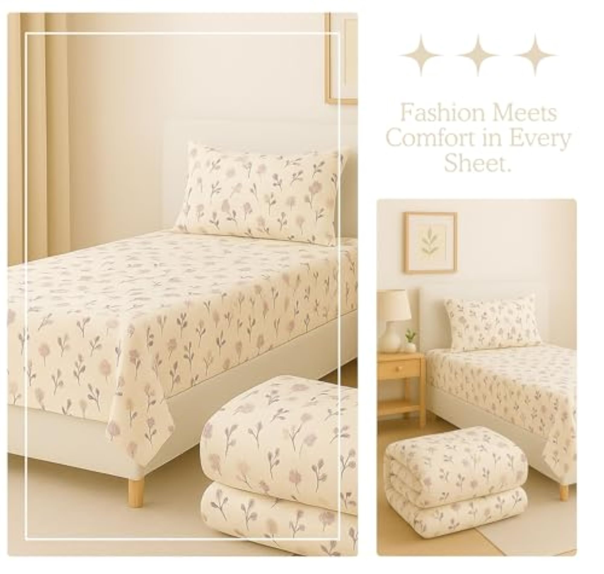 3 Piece Bedding Set with Bedsheet, Pillow Cover & Comforter