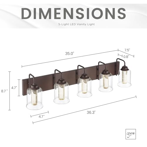 Image of zeyu 25W LED Bathroom Lights, 5-Light Vanity Lighting Fixtures for Bathroom with 5 Color Modes, Oil Rubbed Bronze Finish with Crystal Bubble and Clear Glass, ZSL72B-5W LED ORB-1