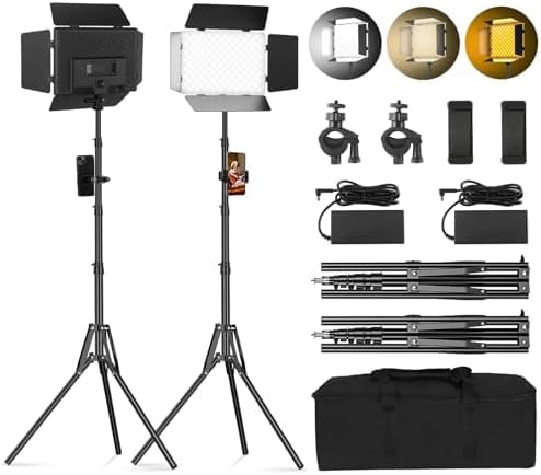 2Pack LED Video Light with Barn Door, 12.6in Bi Color 280 LED Bead 2400Lux 2500-6500K CRI 96+ Photography Video Lighting for Video Recording/Filming/Photoshoot Shooting/Live Streaming/YouTube
