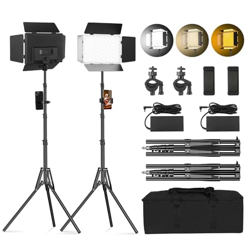 2Pack LED Video Light with Barn Door, 12.6in Bi Color 280 LED Bead 2400Lux 2500-6500K CRI 96+ Photography Video Lighting for Video Recording/Filming/Photoshoot Shooting/Live Streaming/YouTube