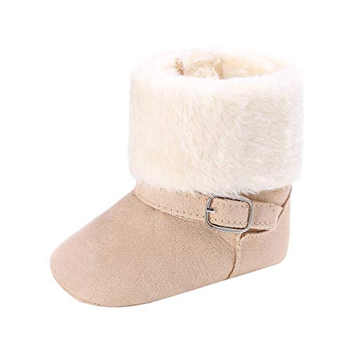 Baby Girl Cashmere Boots Soft Snow Solid Booties Toddler Warm Shoes (Beige, 0~6 M)