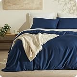 Bedsure 100% Organically Grown Bamboo Viscose Duvet Cover Set King Size | Cooling Bedding Set for Hot Sleepers | PureWoven Luxury Silky Soft | No Insert | 2 Pillow Shams (Navy, 104'x90')