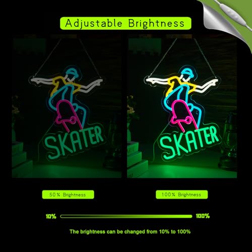 Image of Skater Neon Sign Skateboard Neon Sign for wall decor Gifts for Birthday Kids Room Art Decor(15.8x12.6 Inch)