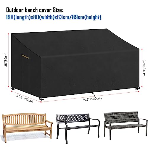 VANSHEIM Pokrowce na ławkę ogrodową, wodoodporne, 3-4 osoby, Love Seat, odporne na promieniowanie UV, 190 x 80 x 63/89 cm