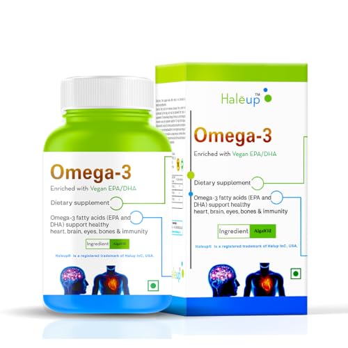 Image of Haleup Vegan Omega-3 Capsules 500 mg, Enriched with Vegan DHA /EPA || Researched in USA || Healthy Heart || Brain|| Immunity