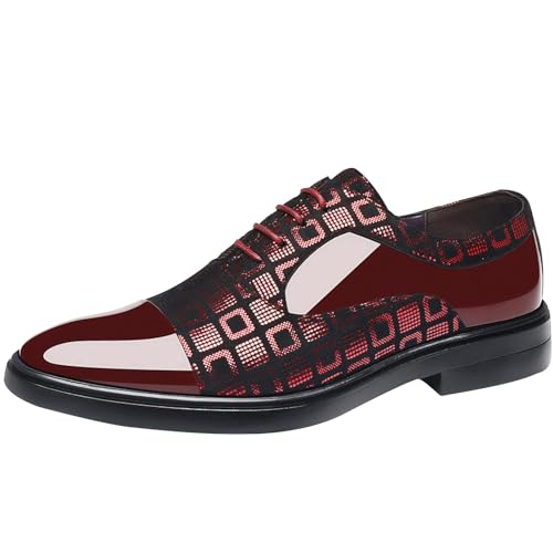 SRTUMEY Scarpe da ballo da uomo traspiranti Oxford Fashion Estate e Autunno da uomo in pelle tacco basso punta lacci tinta unita casual business britannico uomo scarpe da ballo in pelle, Rosso, 42 1/3