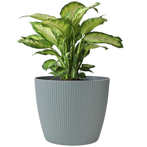 KONZEPT Blumentopf 5,2 l, gerillte Struktur 22 cm, Übertöpfe für Zimmerpflanzen aus Kunststoff ideal für Wohnzimmer, Küche und Balkon