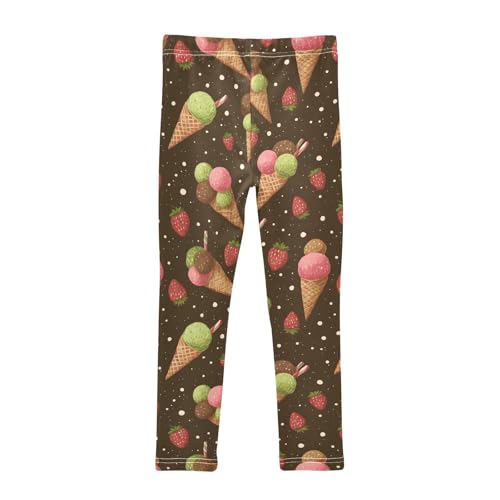 Sweet Waffle Cones Strawberry Girls Leggings Ultra Soft Compression Yoga Gym Pants for Kids 4-10T2