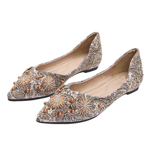 Women Pointed Toe Crystal Loafers Spring Classic Flats Shoes Women's Ballet Shoes