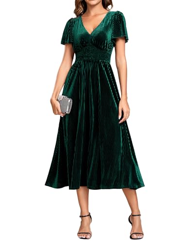 Ever-Pretty Women's Elegant Velvet A-Line Short Ruffles Sleeves Formal Dress