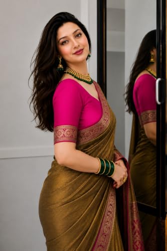Image of Women's Glory Banarasi Satin Silk Saree with Rich Zari Woven Border & Pallu | Soft Glossy Party Fancy Traditional Saree for Wedding, Festive, Function | Blouse Piece Included