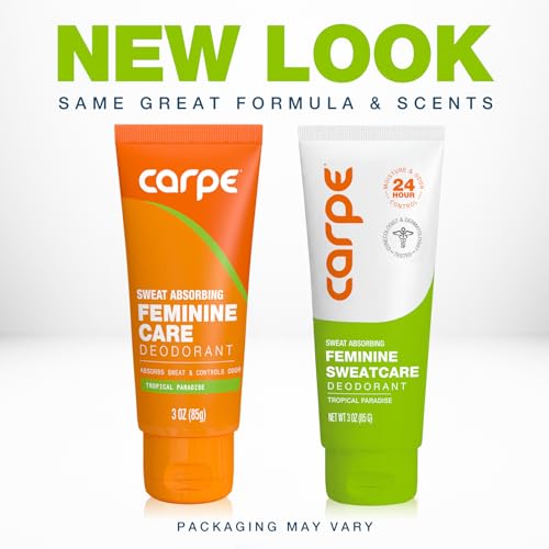 Image of Carpe Feminine Sweatcare Intimate Deodorant - pH Balanced, 24Hr Moisture & Odor Control Whole Body Deodorant for Women - Gynecologist Tested & Safe for Private Parts - Tropical Paradise - 3oz