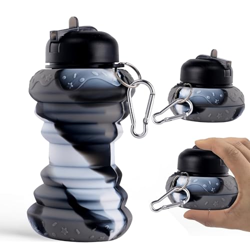 Image of Kuber Industries Pack of 3 Collapsible 600 ml Silicone Water Bottle With Flip Cap | Lightweight & Portable School Water Bottle - Ideal For Travel & Gym | Black