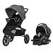 Evenflo Folio3 Stroll & Jog Travel System w/LiteMax 35 Infant Car Seat, Crossover Versatility, Ultra-Compact, Self-Standing Folding Design, 12" Air-Filled Tires, Front Wheel Swivel Lock, Avenue Gray