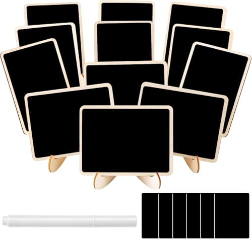 JEFURE Mini Chalkboard Signs 12 Pcs with Stands Rectangular