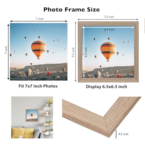 Image of JCJMY 7x7 Picture Frame for Wall Hanging or Tabletop, Wall Mounting Horizontally or Vertically, 7 x 7 Square Wall Gallery Poster Photo Frame with Shatter Resistant Plexiglass, Rustic Brown