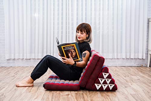 Image of Leewadee 3-Fold Mat XXL with Triangle Cushion - Firm TV Pillow, Foldable Mattress with Cushion Made of Kapok, 67 x 31 inches, Blue Red