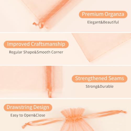 Image of Crweety 50PCS Organza Bags 3x4 Peach Small Gift Bags Mesh Drawstring | Party Favor Goodie Bag Bulk, Jewelry Sachet Candy Treat Soap Makeup Pouches, Wrap for Wedding Baby Shower Birthday Halloween