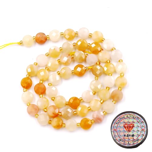 Malahill Gemstone Beads for Jewelry Making, Natural Stone Faceted Coin Beads Golden Jade 6mm