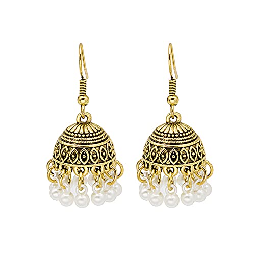 Bohemia Bell Imitation Pearl Tassel Hanging Earrings Tibetan Jewelry India Geometric Drop Dangle Earrings for Women Earrings (Bohemia Bell Imitation Pearl Tassel Hanging Earrings-Gold)