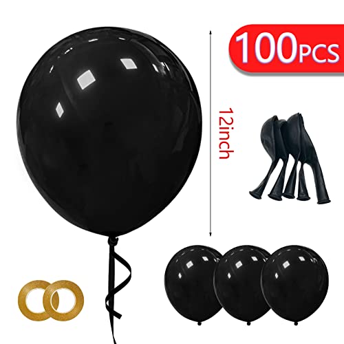 Image of Black Latex Balloons 100 Pack 12 Inch Black Round Helium Balloons Party Balloons for Birthday Themed Wedding Graduation New Year Backdrop Decorations