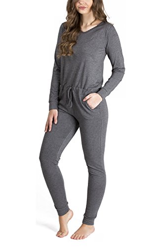 maluuna Damen Jumpsuit mit Bündchen an Arm- und Beinabschluss und Kordelzug, Farbe:anthrazit-Melange, Größe:32-34