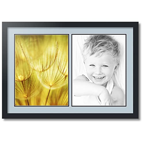 ArtToFrames Collage Photo Frame Double Mat with 2 - 12x16 Openings and Satin Black Frame