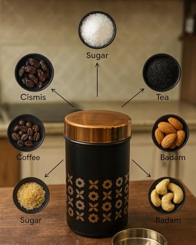Image of STEEPLE Stainless Steel Storage Containers Set of 2 | 750 ml Steel Jars with Lid | Airtight Kitchen Canisters | Tea Coffee Sugar Container | Dry Fruit Box for Kitchen Storage