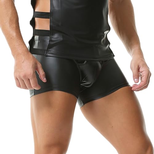 DTODWW Men's Faux Leather Boxer Shorts Wrestling Pants Elastic Tight Hot Shorts for Clubwear3