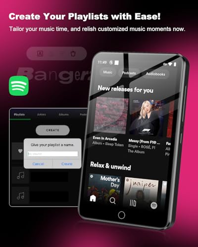 80GB MP3 Player mit Bluetooth und WiFi, 4.0 Touchscreen MP3 Player für Kinder Eingebauter Lautsprecher, MP4 Player mit Spotify, Audible, Amazon Music, Deezer, Pandora, FM Radio, bis zu 1TB