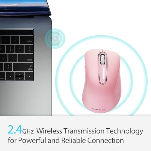 Image of memzuoix 2.4G Wireless Mouse, 1400 DPI Mobile Optical Cordless Mouse with USB Receiver, Portable Computer Mice for Laptop, PC, Desktop, MacBook, 5 Buttons (Pink)