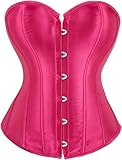 ADELCE Women's Sexy Boned Overbust Shaper Push Up Bodysuit Lace up Corsets and Strap Bustiers Top Rose Red 2XL