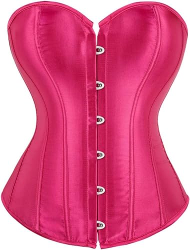 ADELCE Womens Sexy Boned Overbust Shaper Push Up Bodysuit Lace up Corsets and Strap Bustiers Top Rose Red 2XL
