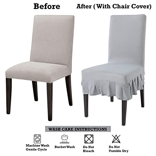 Image of HOKIPO Dining Chair Protector Cover Set of 2 Elastic Slip Frill Covers (AR-4092-D2*2)