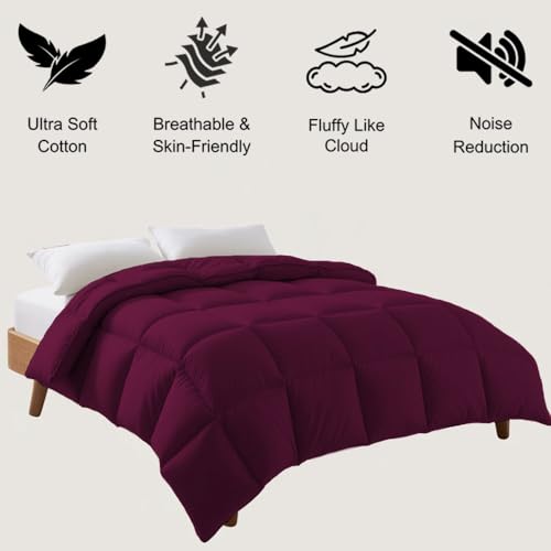 Image of Twin Size Comforter Set - All Season Down Alternative Bedding Comforter Set - Quilted Duvet Insert with Corner Tabs - Box Stitched Blanket - Breathable, Soft - Wine