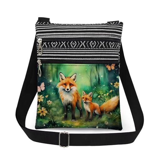 XiaoGalaee Forest Fox Print Messenger Bag Adjustable Strap for Adult Teens Sisters Crossbody Bag Birthday Holiday Gift Idea​​ for Fox Lovers Outdoor Travel Crossbody Purse