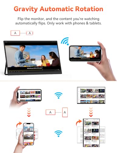 Image of HotYeah 17.3 inch 2.5K Wireless Portable Monitor, Support AirPlay Miracast, 2560x1440P IPS USB-C HDMI External Monitor, 2nd Screen for Laptop MacBook PC Phone Tablet, w /Built-in Battery(3-4H)
