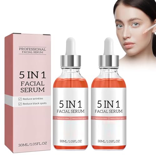 Grgowe 2Pc Sérum 5 En 1 Pour Le Visage,Sérum Facial 5 En 1,Sérum Anti-Âge,Sérum 30% De Vitamine C Pour Le Visage,Sérum Éclaircissant Anti-Âge,Pour Taches Sombres,Teint Uniforme,Rides Et Ridules