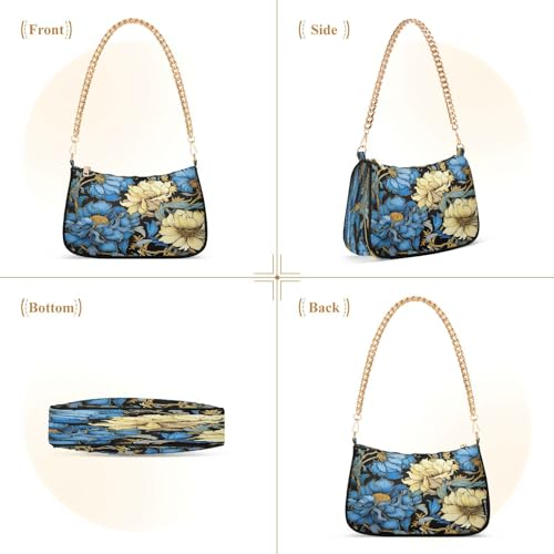 Image of Shoulder Bags for Women Flower Floral Hobo Tote Handbag Small Clutch Purse with Zipper Closure