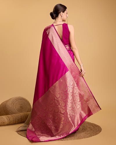 Image of SWORNOF Women's Silk Kanjivaram Kanchipuram Saree With Blouse Piece